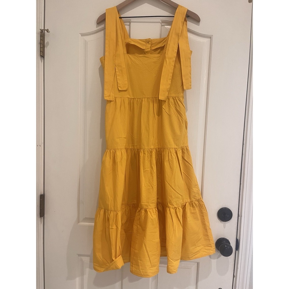 Who What Wear Dress Small Womens Yellow Maxi Button Down Tiered Shoulder Tie - Picture 2 of 5